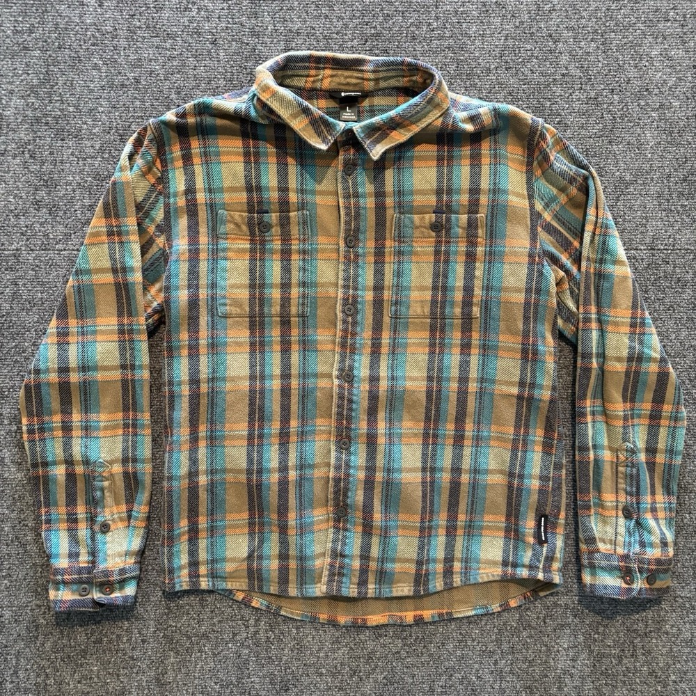 Cotopaxi Flannel Mens Large  Brown Oak Plaid Mero Heavy Thick Button Up Outdoor